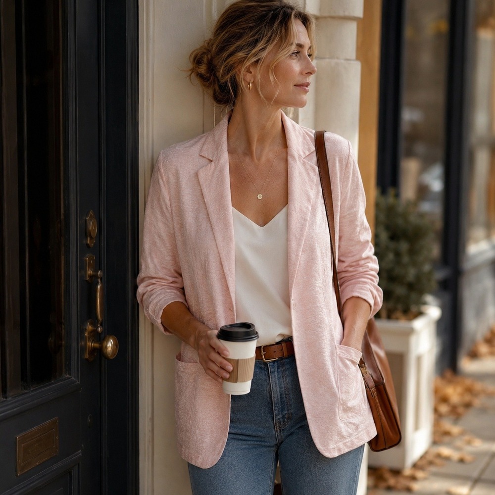 Majestic Filatures Linen Blazer Pink XS 94% Linen Stretch Open Front European